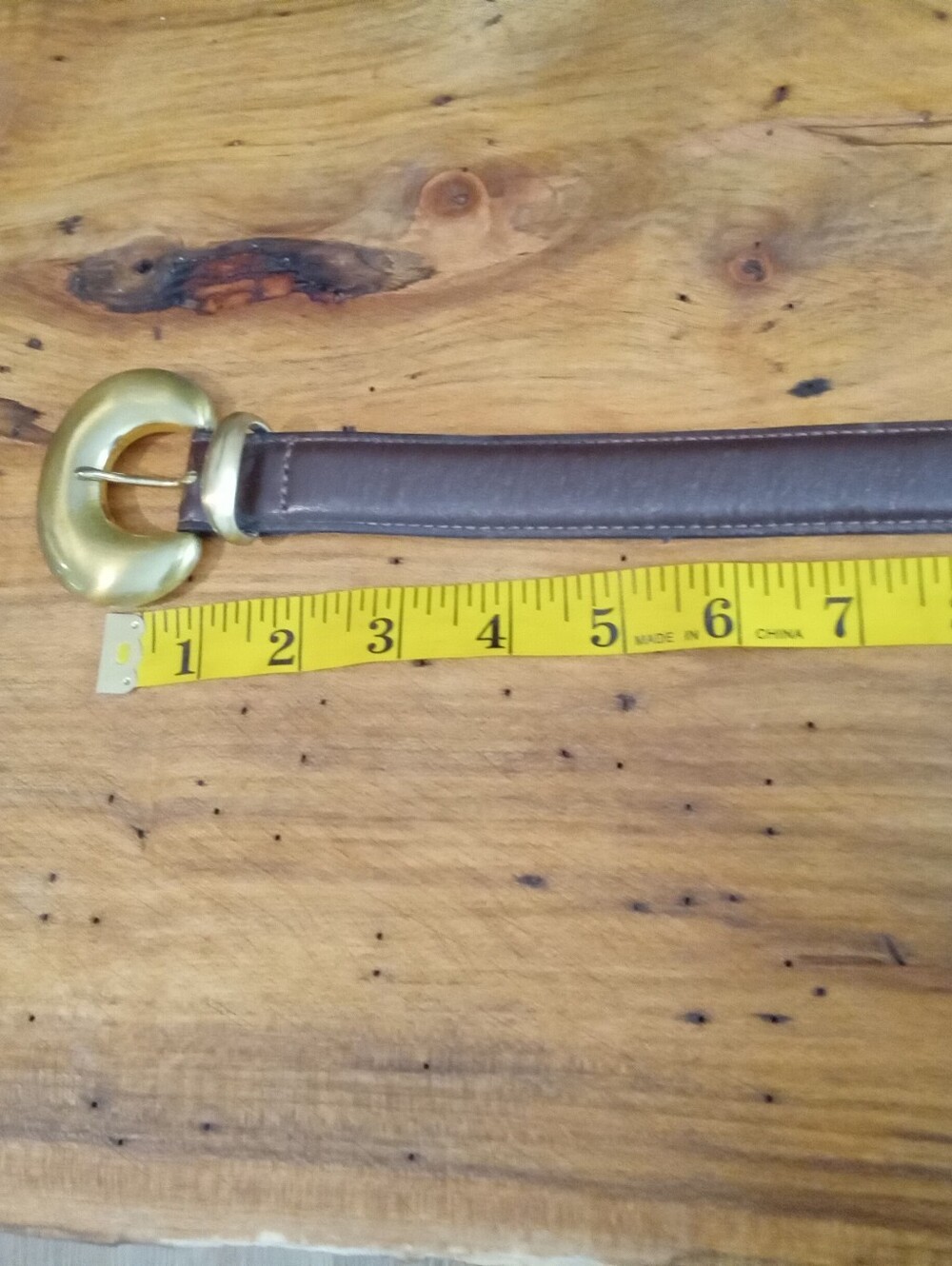 Vintage 1980's Dark Brown Leather XL Belt Wyatt Brass Organic Solid Oval Buckle - Picture 6 of 8